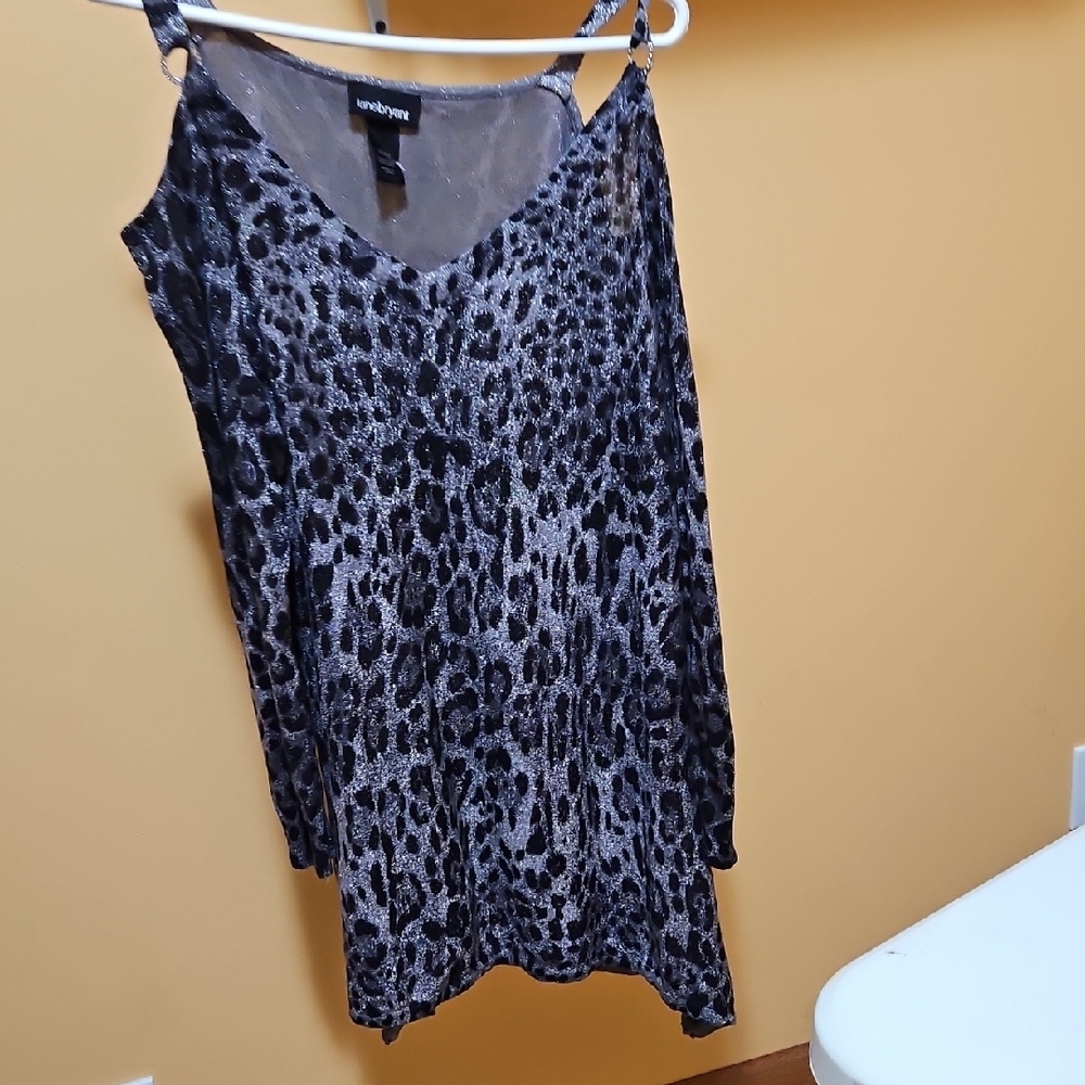 Cold Shoulder Black and Gray Leopard Print Blouse